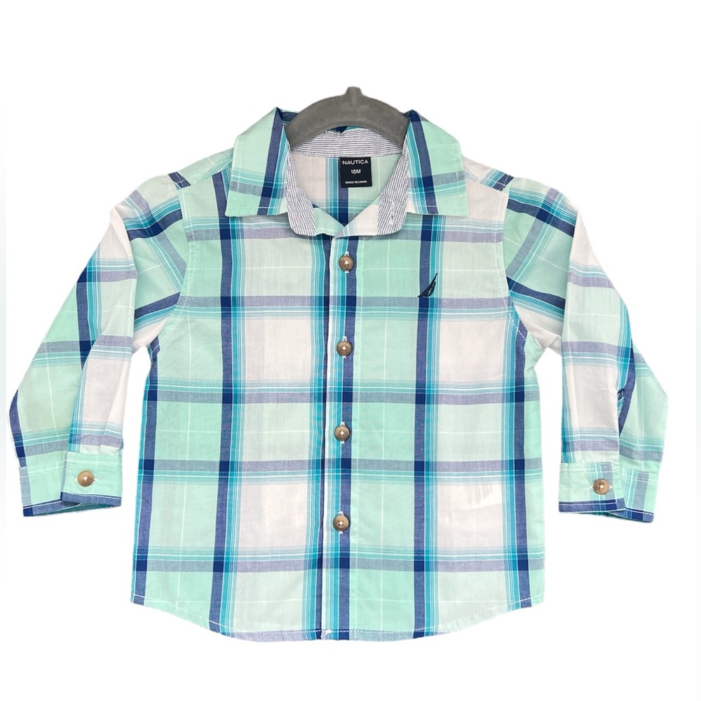 Nautica Shirt Boys 18 Months Flannel Long Sleeve Logo Collar Button Down